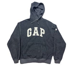 GAP Gray Fleece Logo Hoodie Pullover EST 1969 Spellout XS Extra Small Vintage